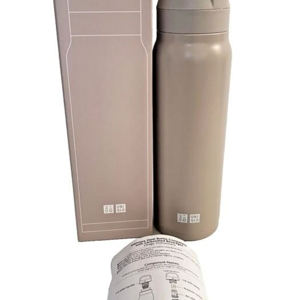 Uniqlo Beige Stainless Steel Water Bottle 16oz – Carbonated Drink Safe Vent Lid - Picture 15 of 16